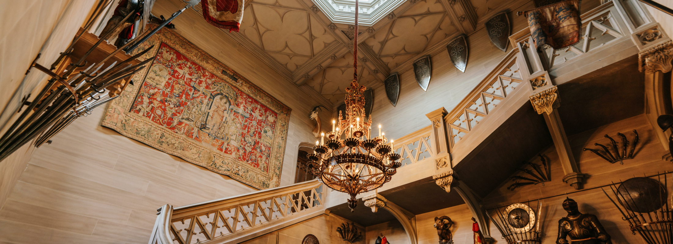 Central staircase and ornate ceiling