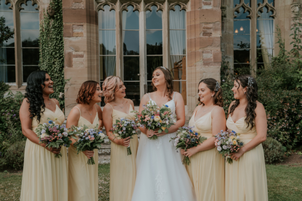 wedding venue with bride and bridesmaids