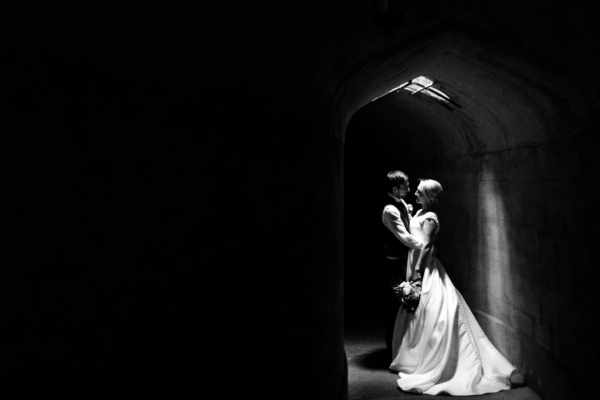 Wedding couple in tunnel