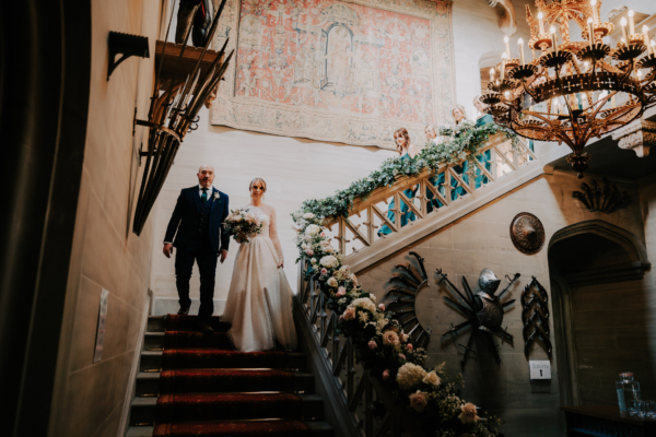 Wedding venue reception at historic castle