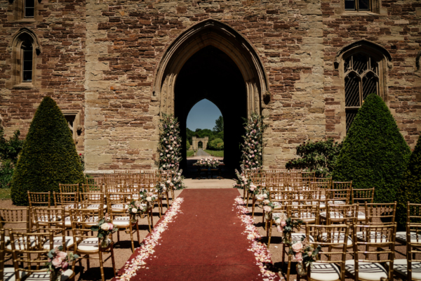Wedding ceremony set up at Central Courtyard at Hampton Court Castle