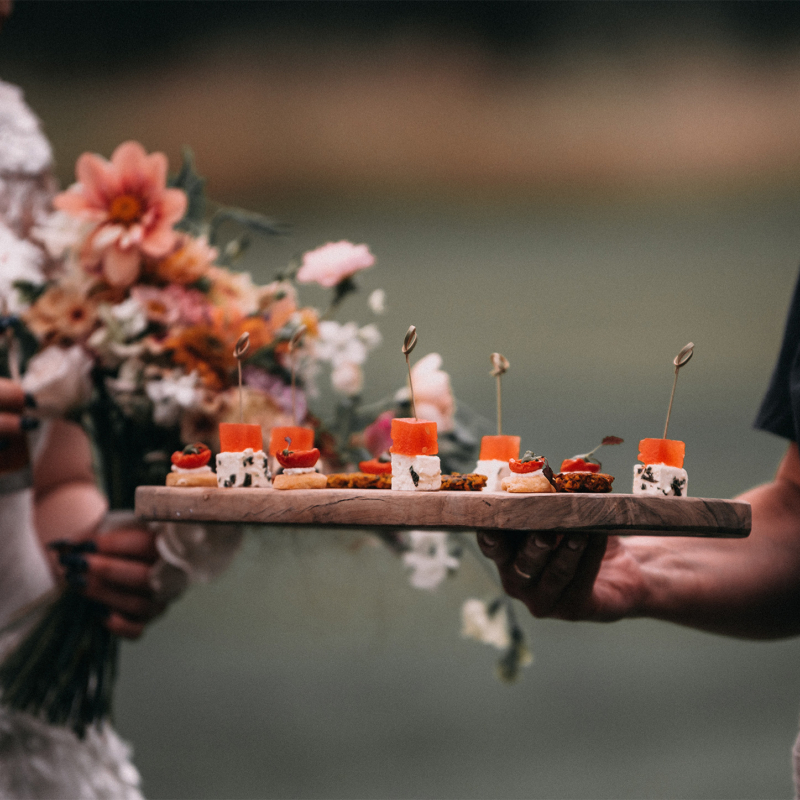 Canapes being served for an event on the South Lawns